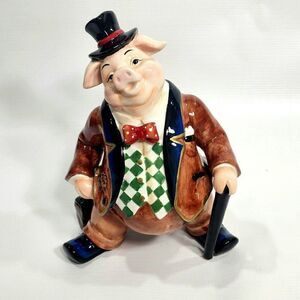 Mr. Pig in Suit 9.5" Ceramic Glazed Pig Figurine Statue